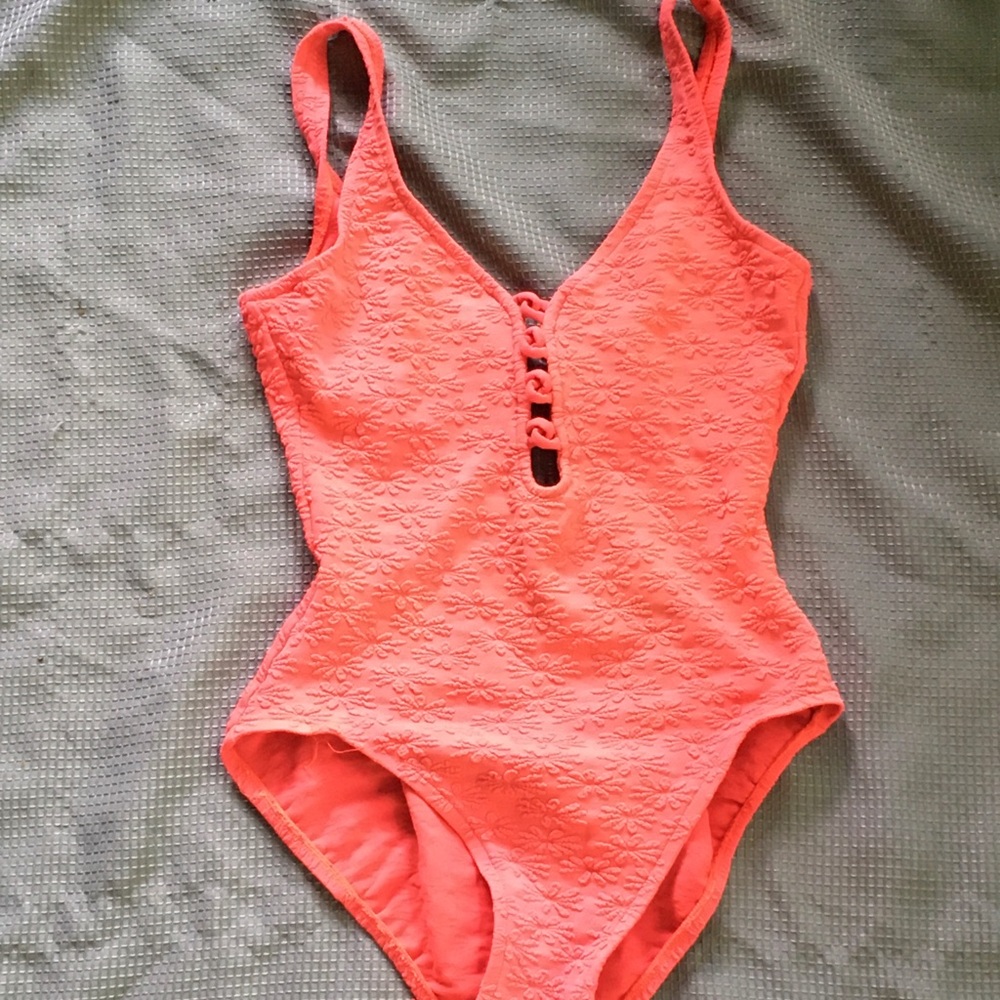One piece orange bathing suit